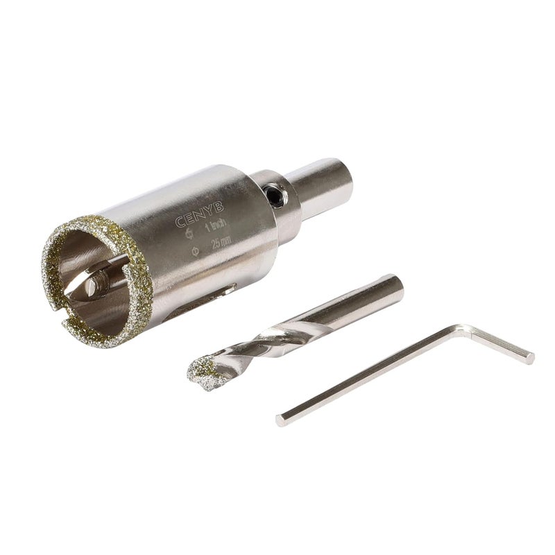 cenyb 1inch | 25mm Diamond Hole Saw with Center Drill bit and Diamond-Coated Center Drill bit for Ceramic Glass Marble Fiberglass Granite and Porcelain Tiles by - Image 1